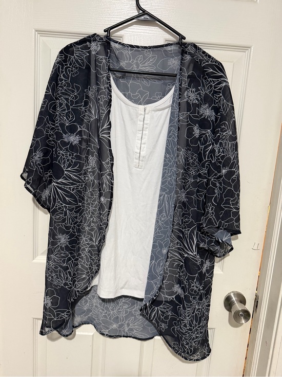 torrid Tops - Torrid white tank and  Black Sheer Floral Kimono